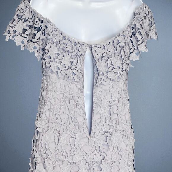 ASTR Lilac Lace Crochet Mini Dress Large Off Shoulder Cocktail Party Summer Glam - Picture 11 of 12